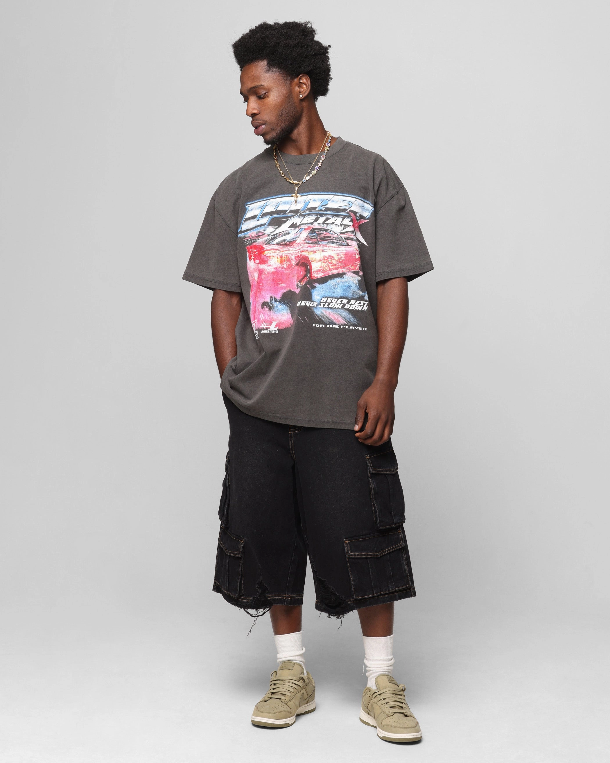 SlimFitDesign Loiter Speed Vintage T-Shirt Black Wash