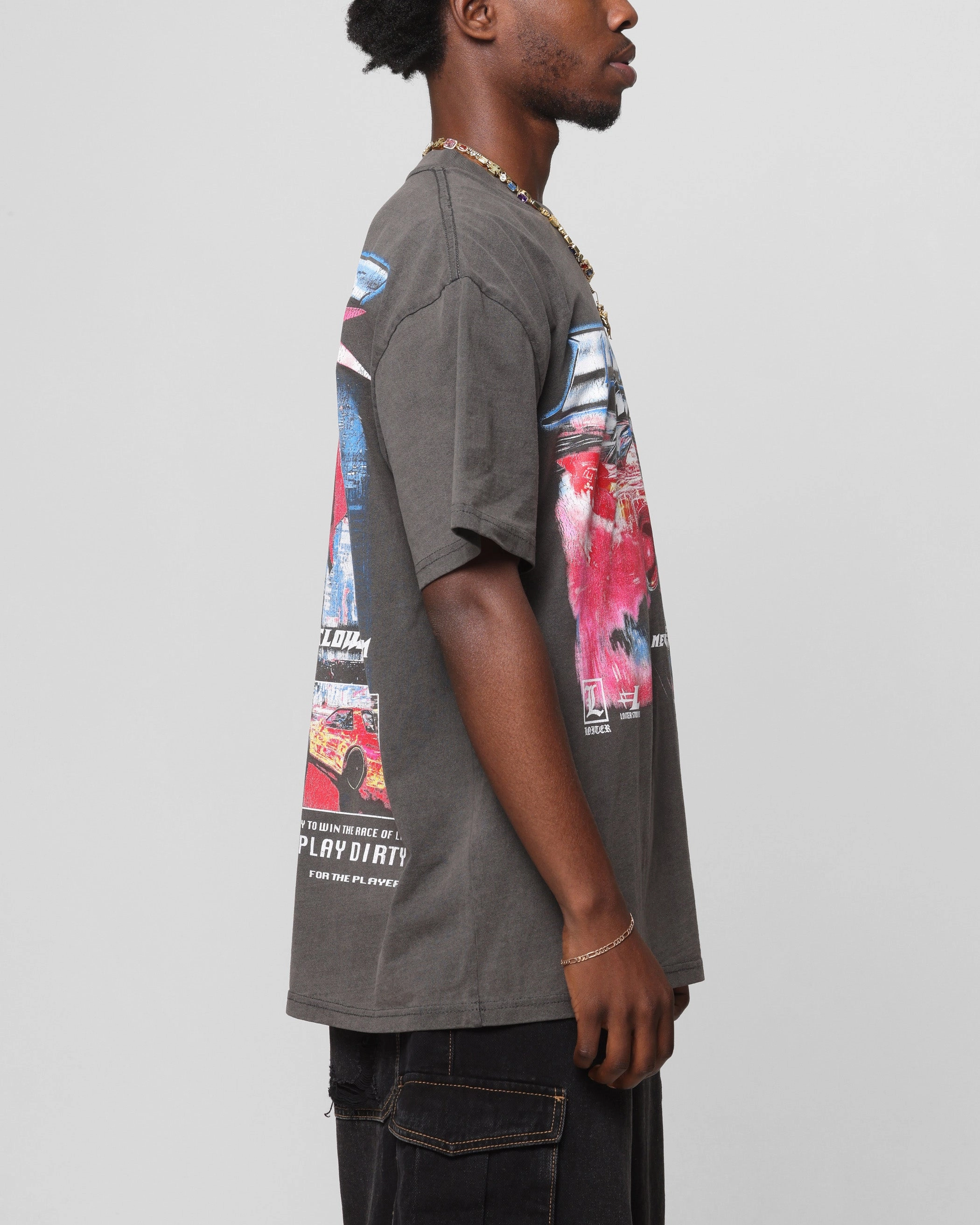 Anti-pilling Casual Layering Loiter Speed Vintage T-Shirt Black Wash