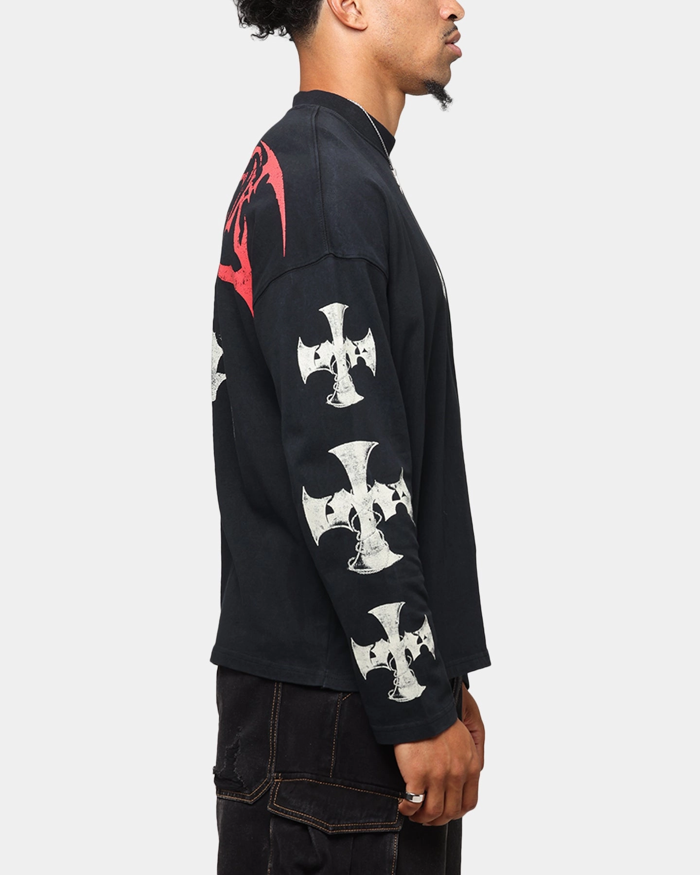Layering Piece Quick Dry Fabric Loiter Cross Long Sleeve T-Shirt Black Acidwash