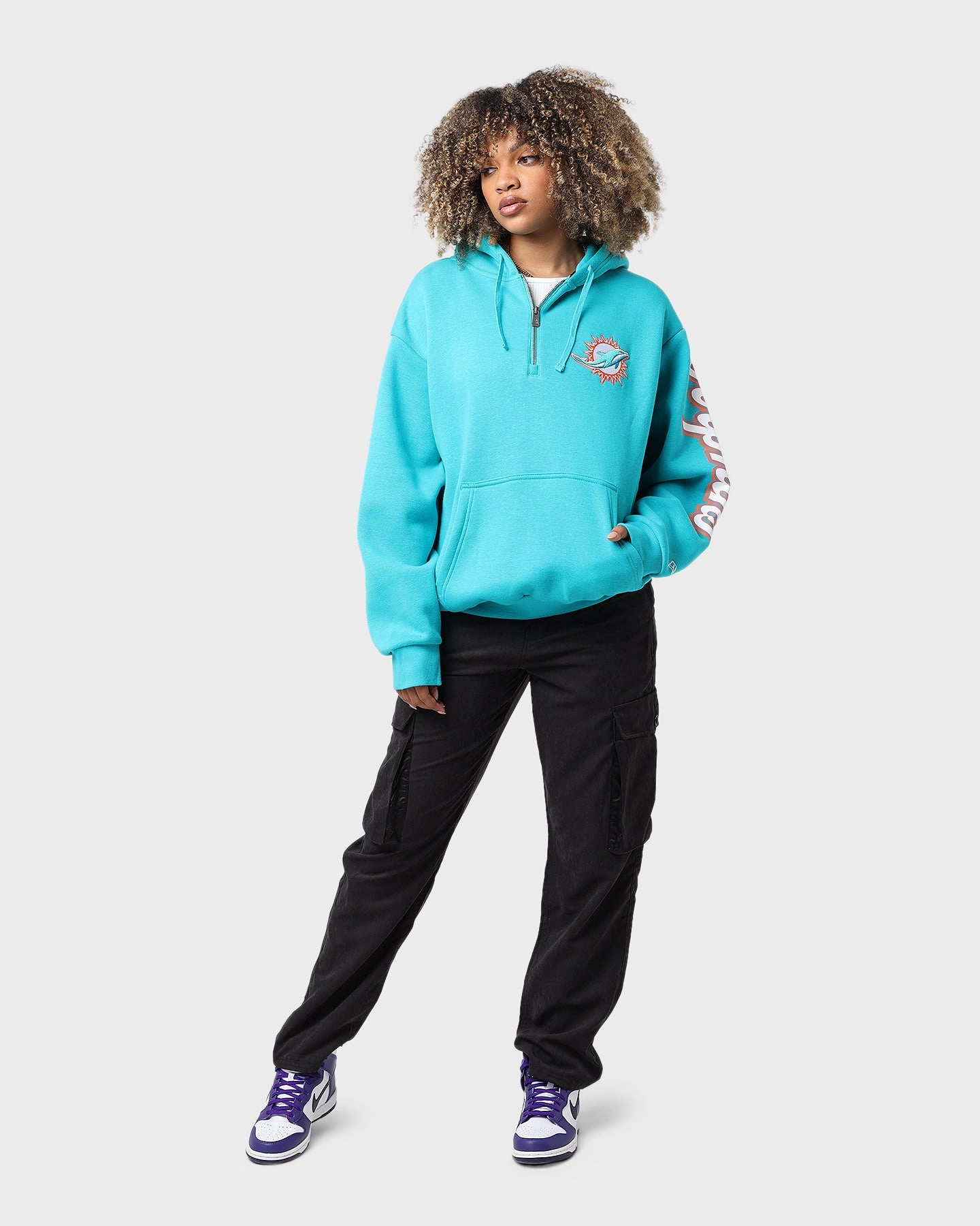 Water Repellent Finish Cologne New Era Miami Dolphins Quarter Zip Hoodie Teal
