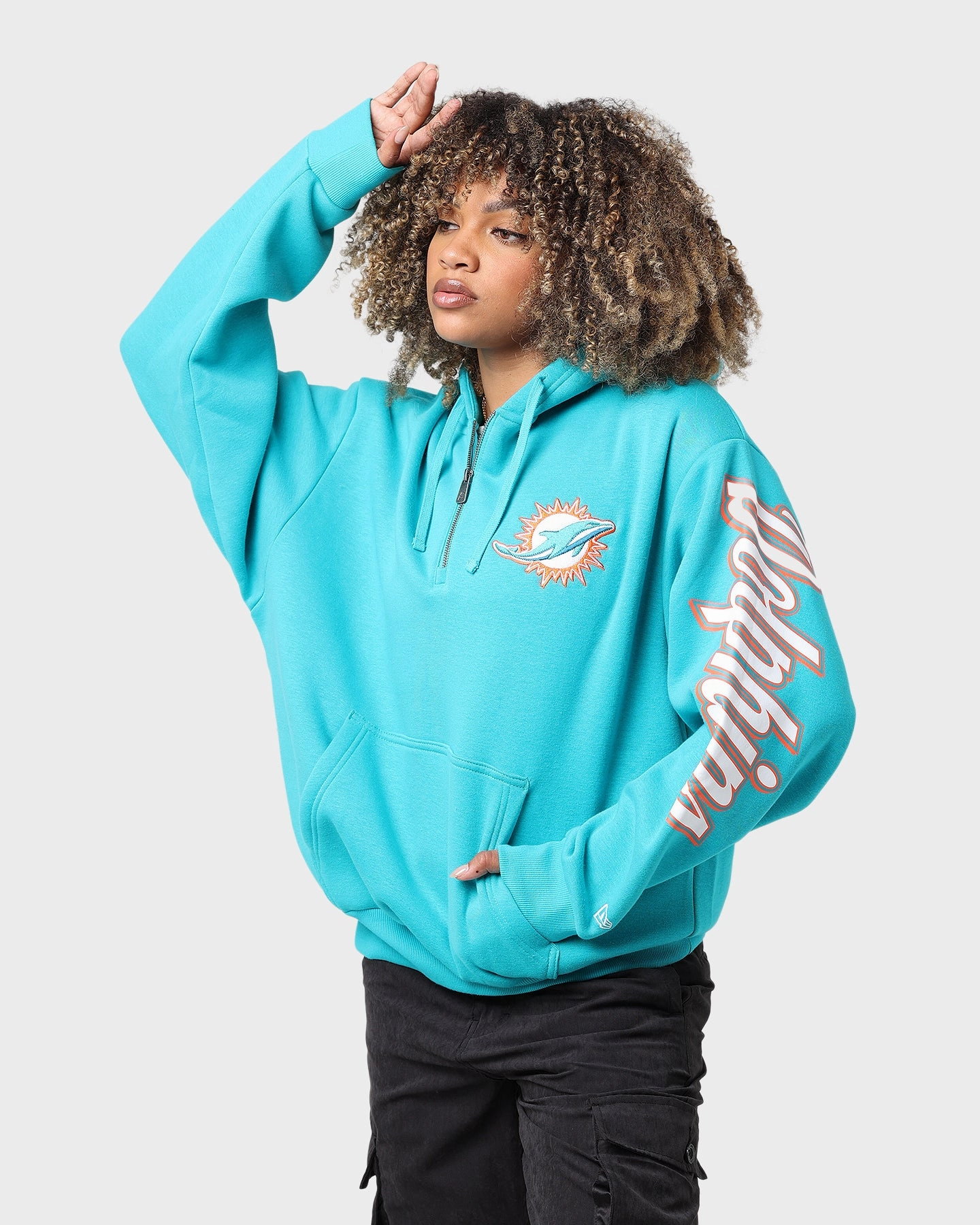 New Era Miami Dolphins Quarter Zip Hoodie Teal Hyperguard Water Resistance Experiment