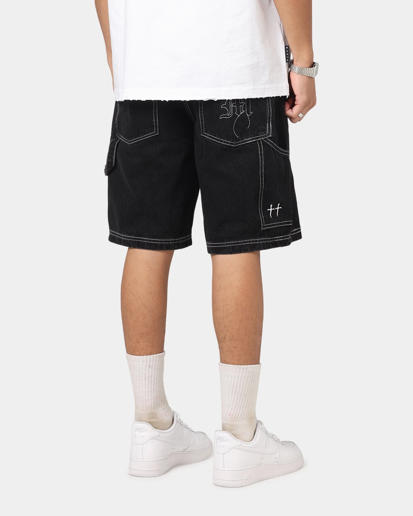 QuickAccessPockets Saint Morta Amplus Fray Carpenter Jort Shorts Contrast Black