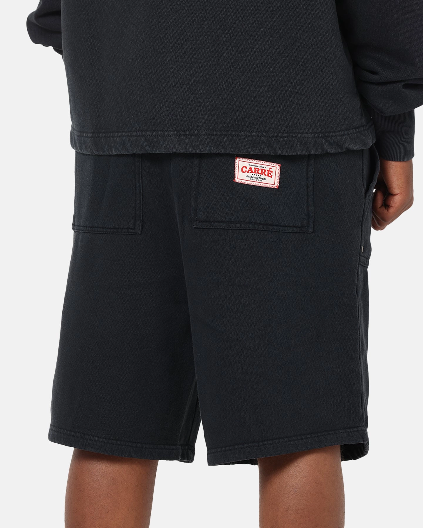 Street Mood Durable Material Carre Rivet Baggy Sweat Shorts Charcoal
