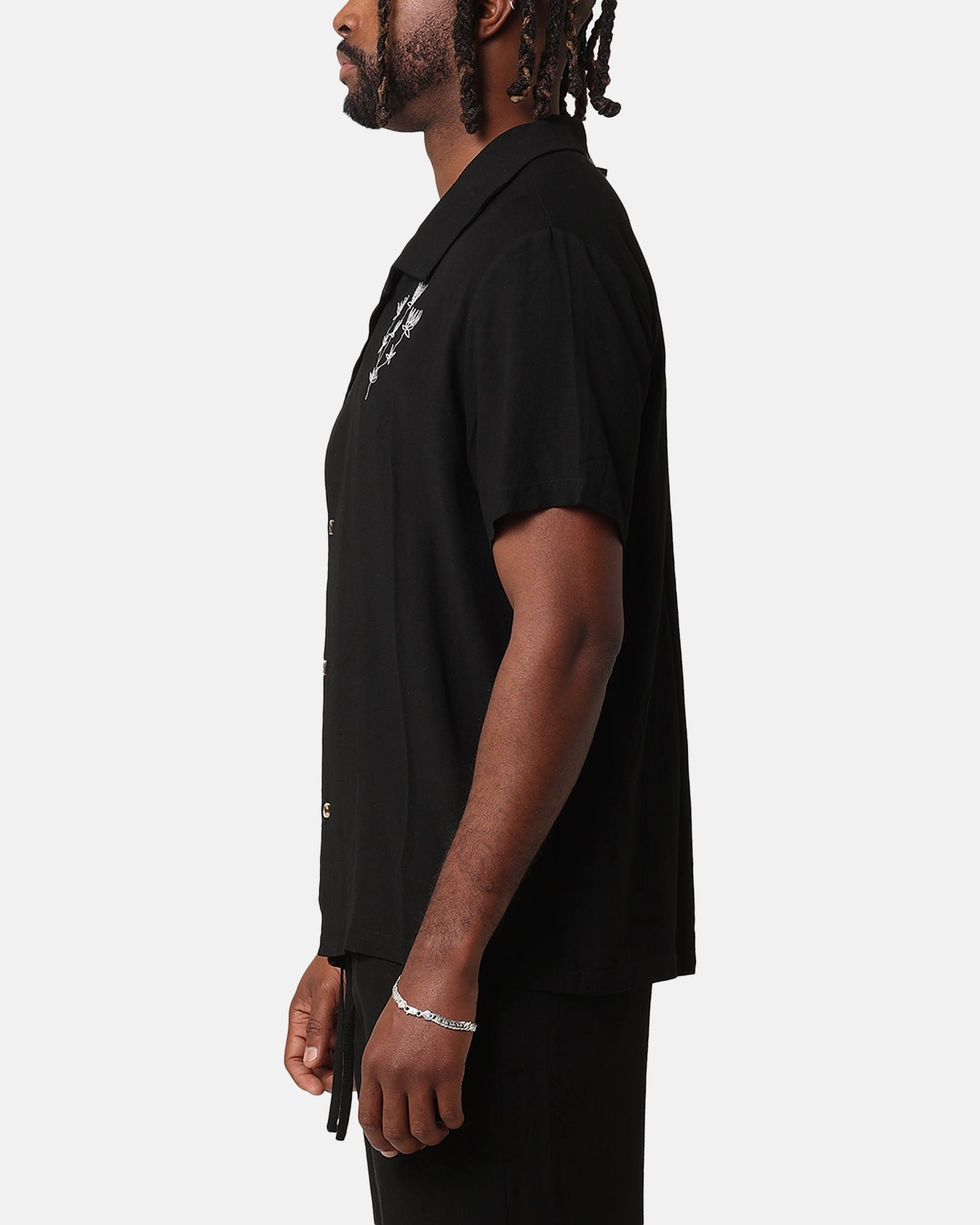 XXIII Desert Flower Linen Button Up Shirt Black Anti Static Lining