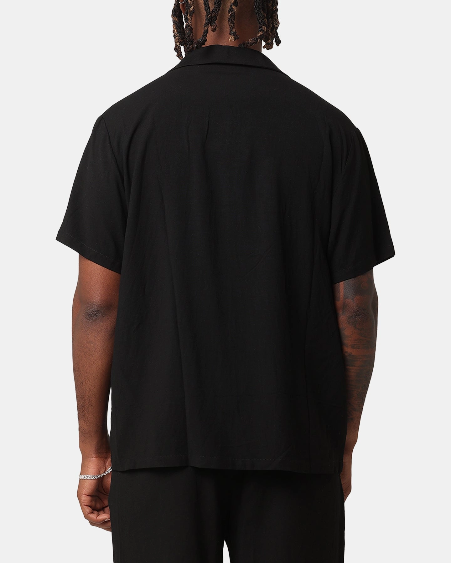 Summer Fashion Layered Collar XXIII Desert Flower Linen Button Up Shirt Black