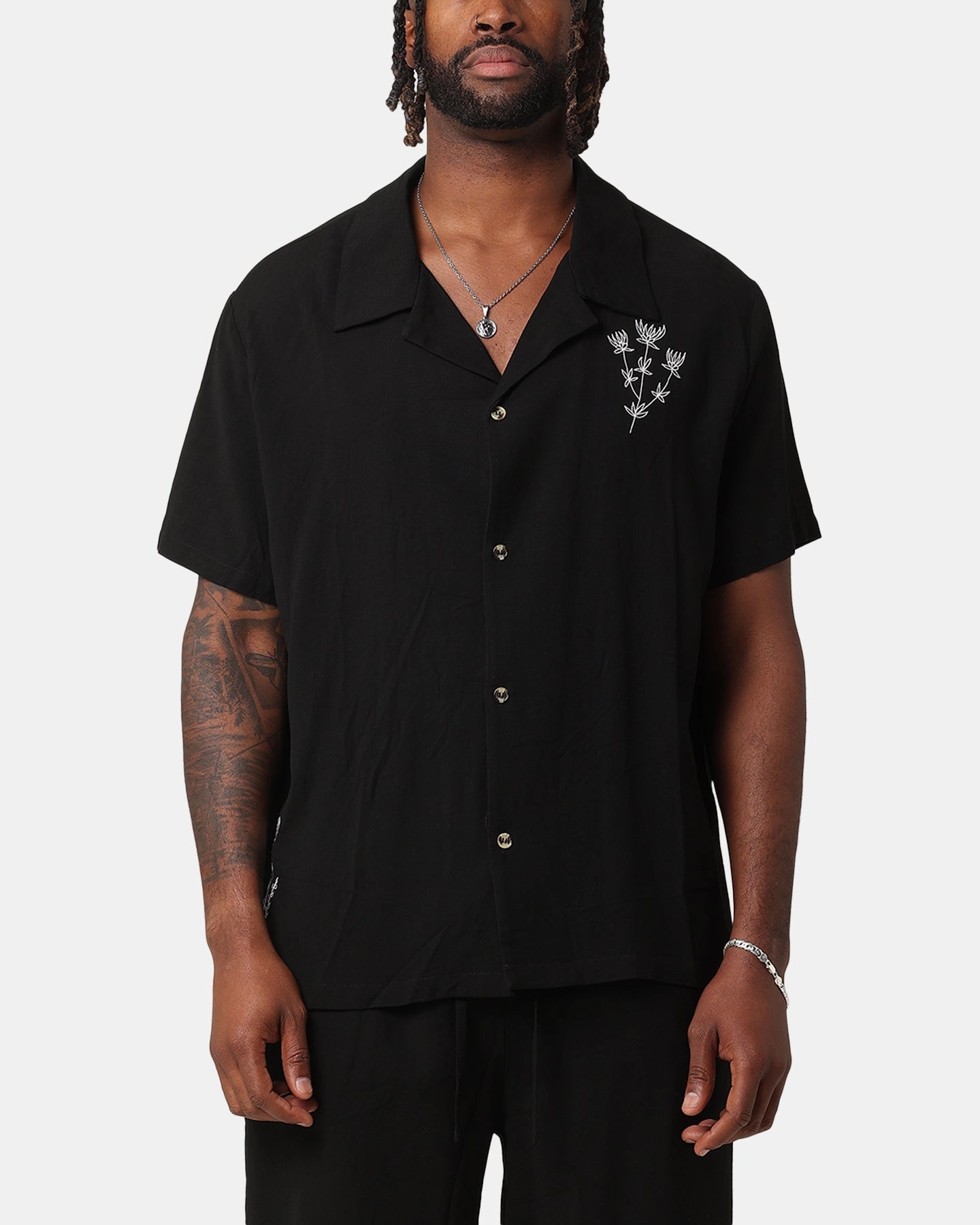 XXIII Desert Flower Linen Button Up Shirt Black Moisture Management Tech