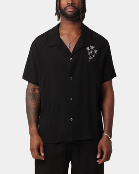 XXIII Desert Flower Linen Button Up Shirt Black Moisture Management Tech