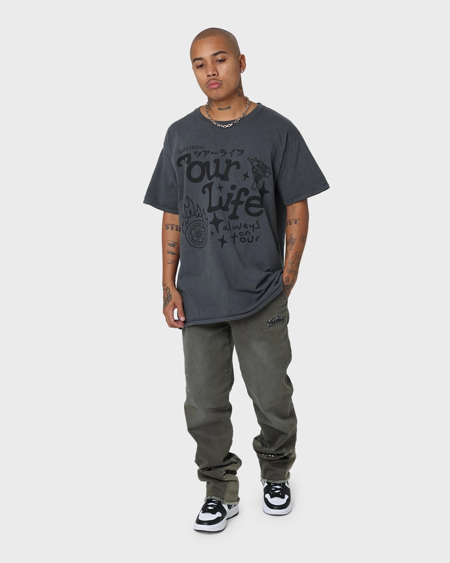Simple and Relaxed Teenager fashion Goat Crew Tourlife T-Shirt Off Black