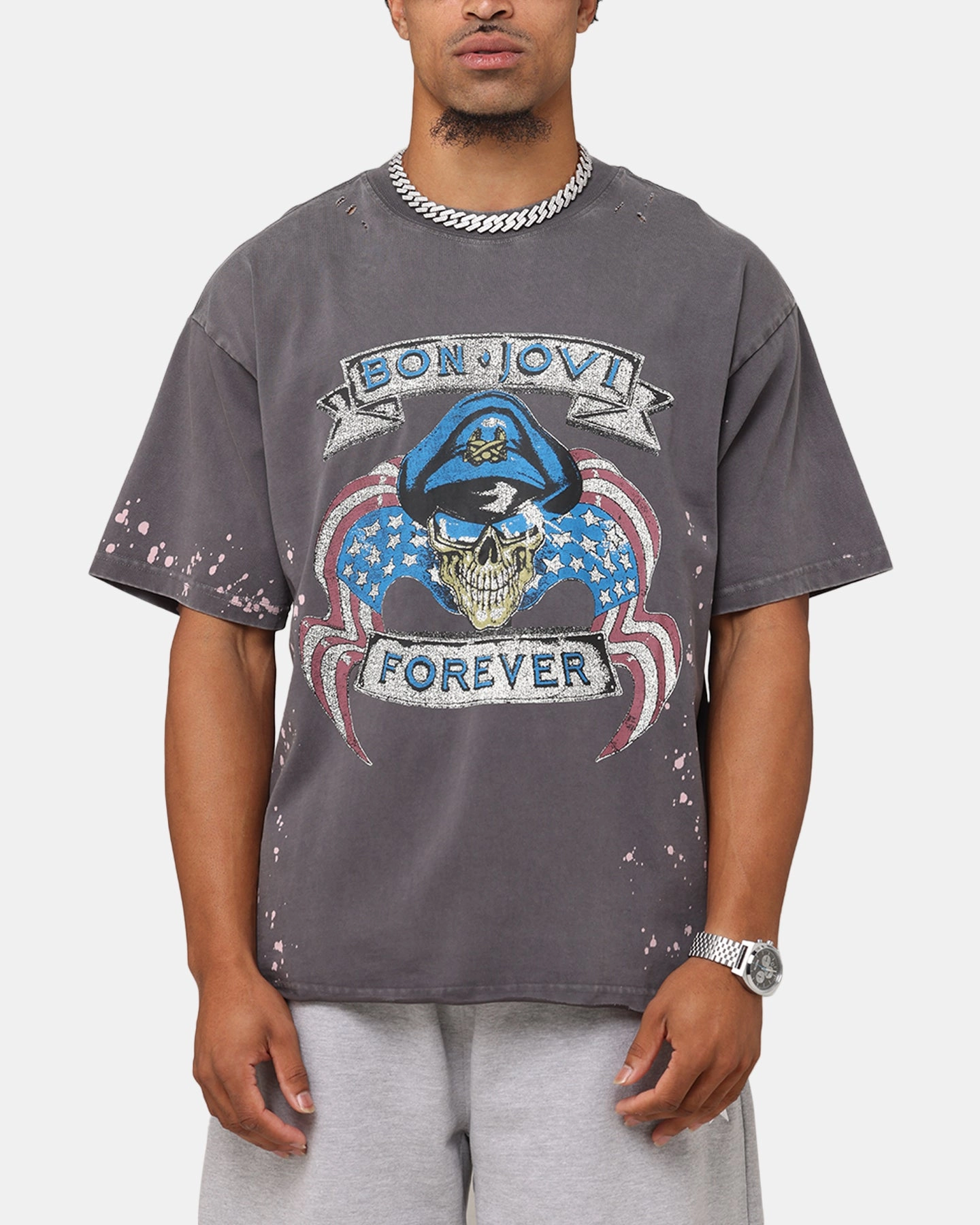 comfortable top Sporty Comfort Bon Jovi Forever T-Shirt Washed Black
