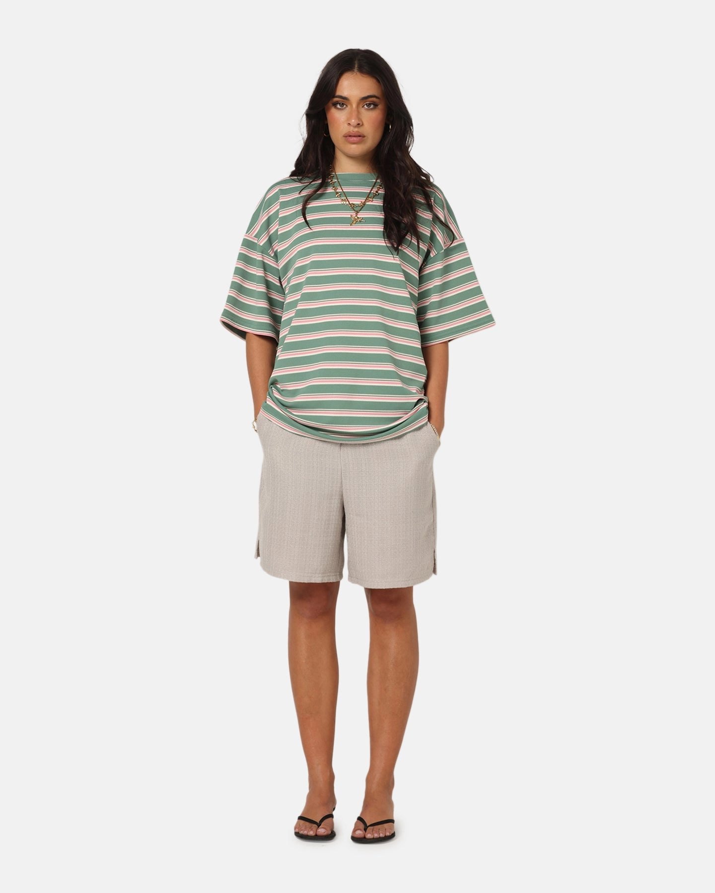 Zip Up XXIII Standard Stripe T-Shirt Green/Pink