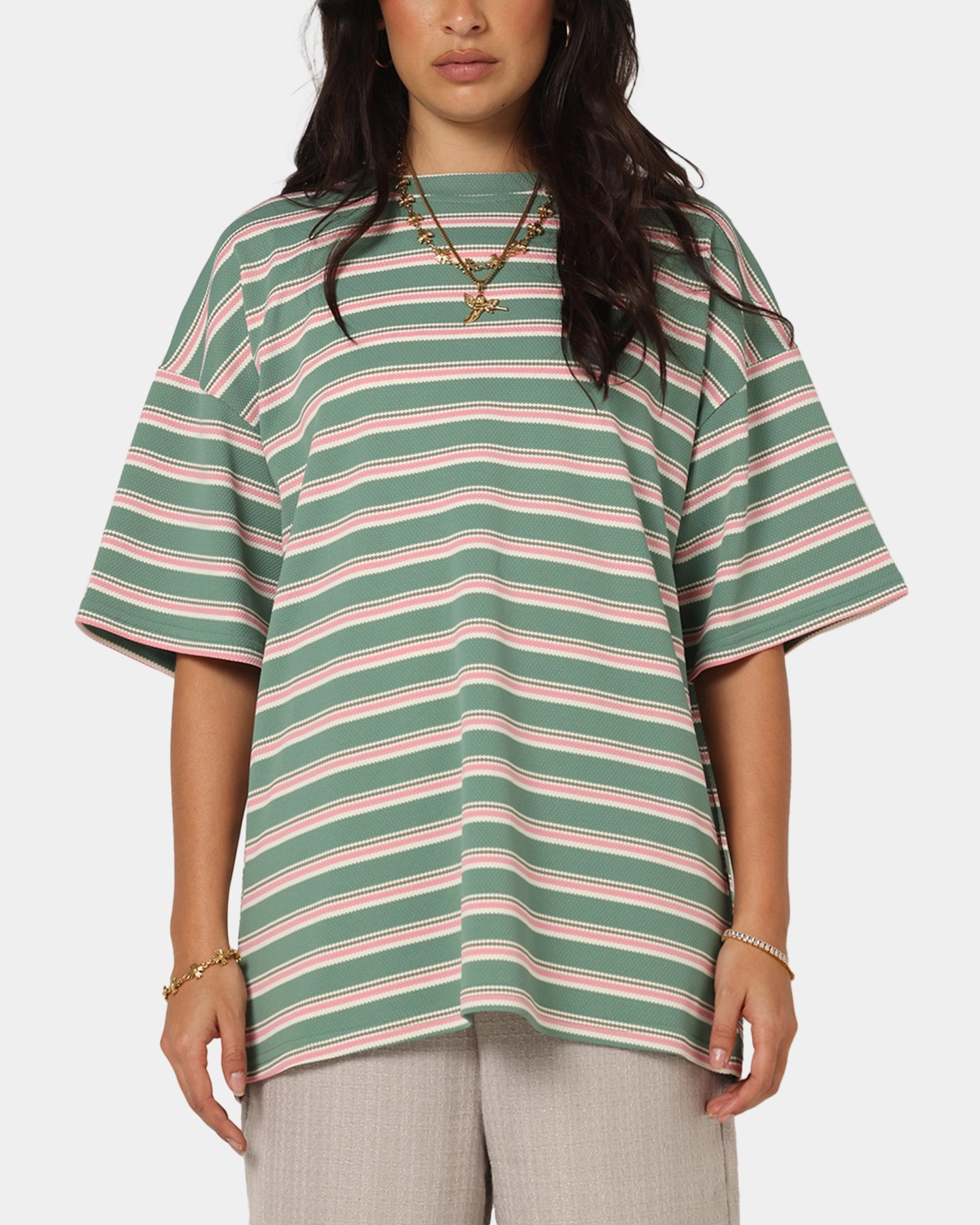 Stylish Outfit XXIII Standard Stripe T-Shirt Green/Pink