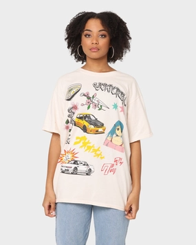 Flexible Neckline Heathered Fabric Goat Crew All Over Manga Vintage T-Shirt Off White