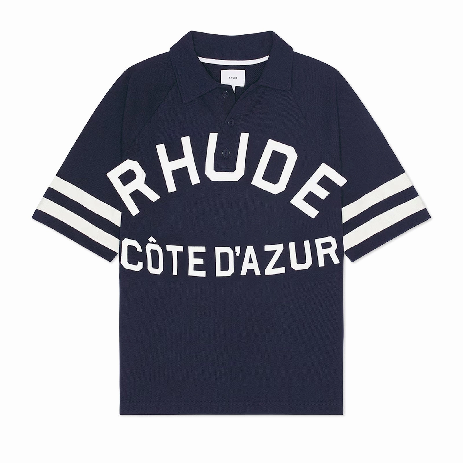 RHUDE Cote D'azur Pique Raglan Polo 'Navy' Odor Resistant Subtle Print