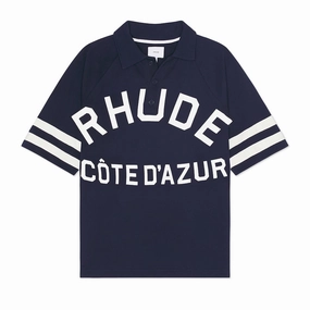 RHUDE Cote D'azur Pique Raglan Polo 'Navy' Smooth Texture