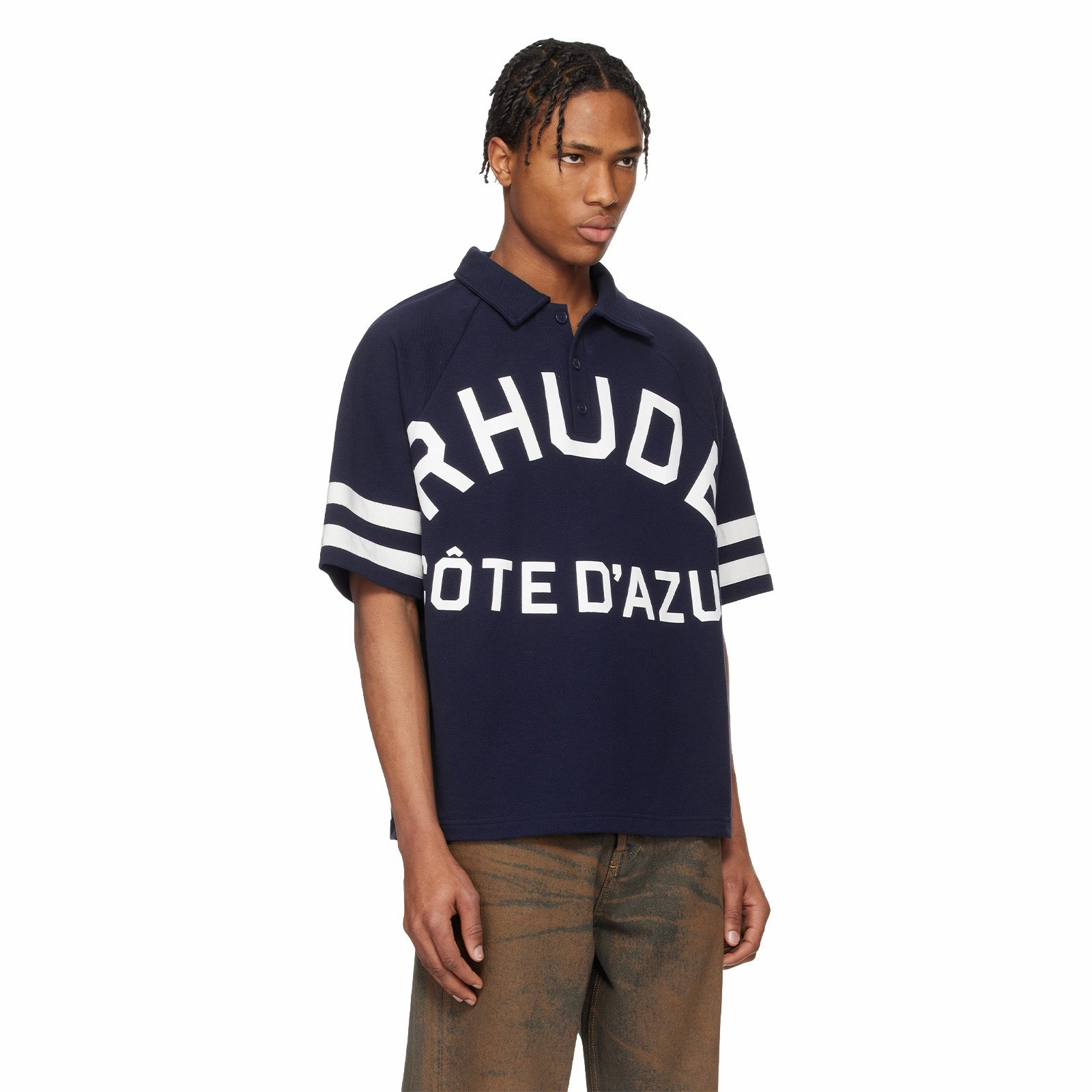 RHUDE Cote D'azur Pique Raglan Polo 'Navy' Workwear Ready Casual Hangout