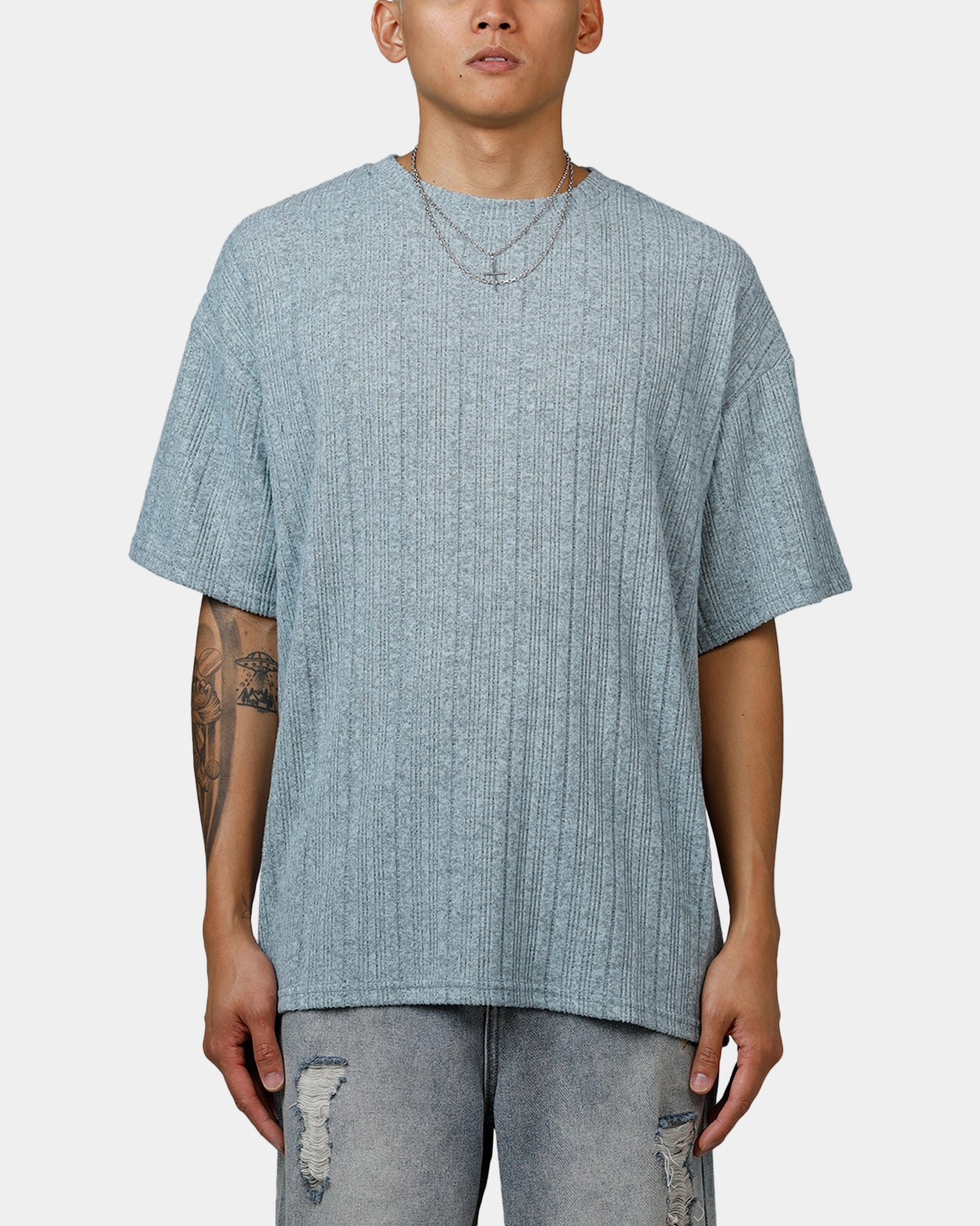 XXIII Rib Knit T-Shirt Blue Marle Affordable Fashion Reinforced Shoulders