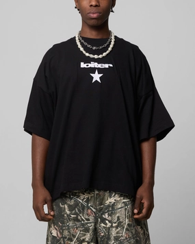 Street Casual Garment Dyed Technique Loiter Premium Essentials Boxy T-Shirt Black
