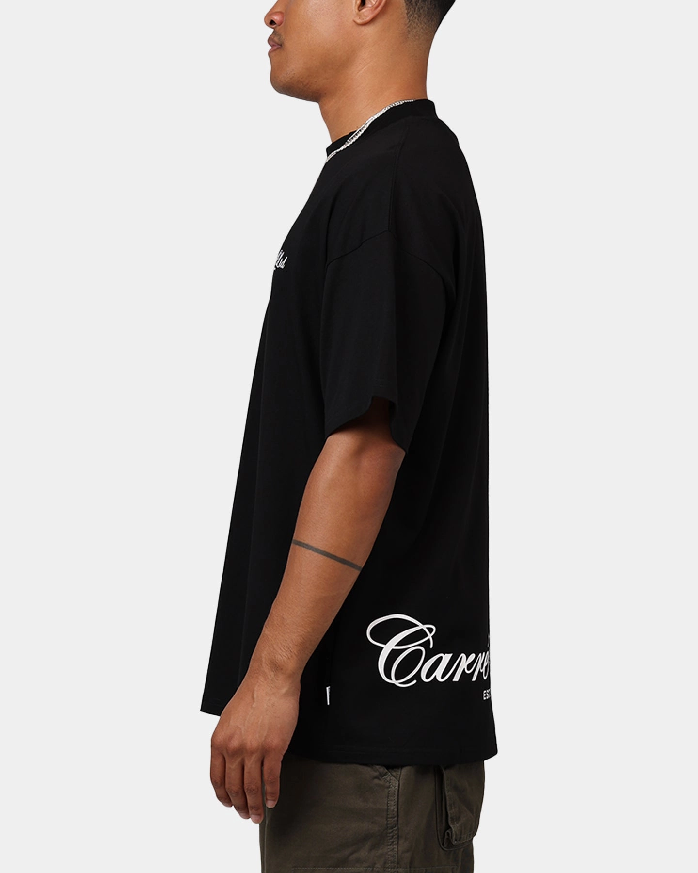 contrast Wicking Interlock Knit Carre Side Script Oversized T-Shirt Black