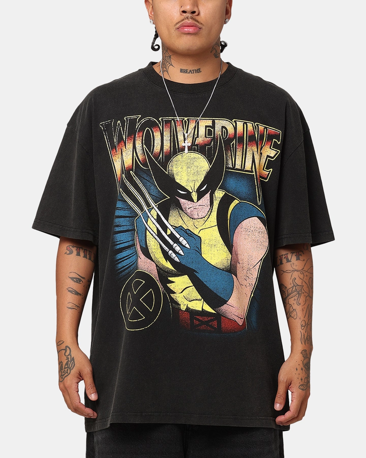Effortless Vibe Goat Crew Marvel X-Men Wolverine Heavy T-Shirt Vintage Black