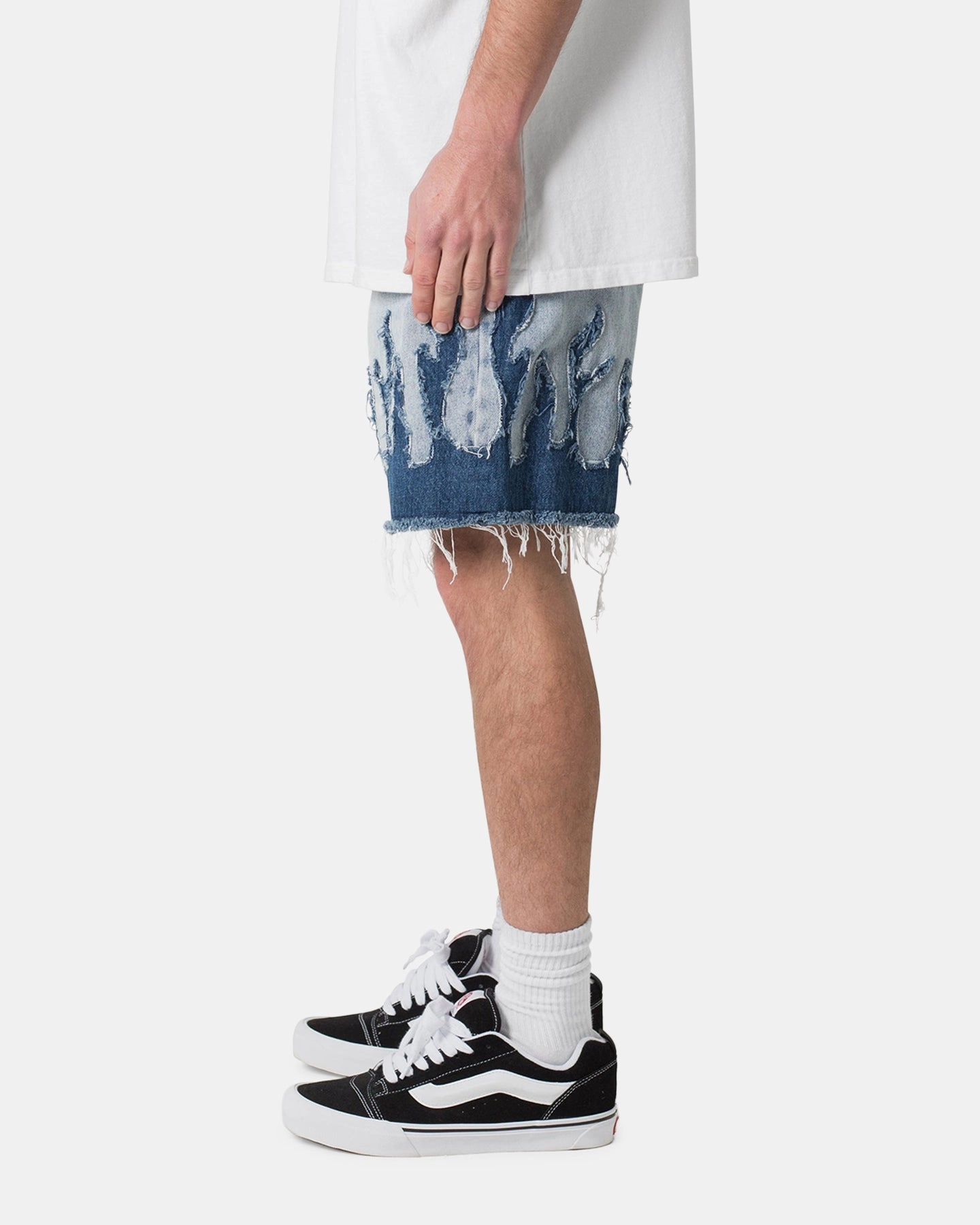 MNML Flame Denim Shorts Blue Thermal Regulating Fabric Clean Lines