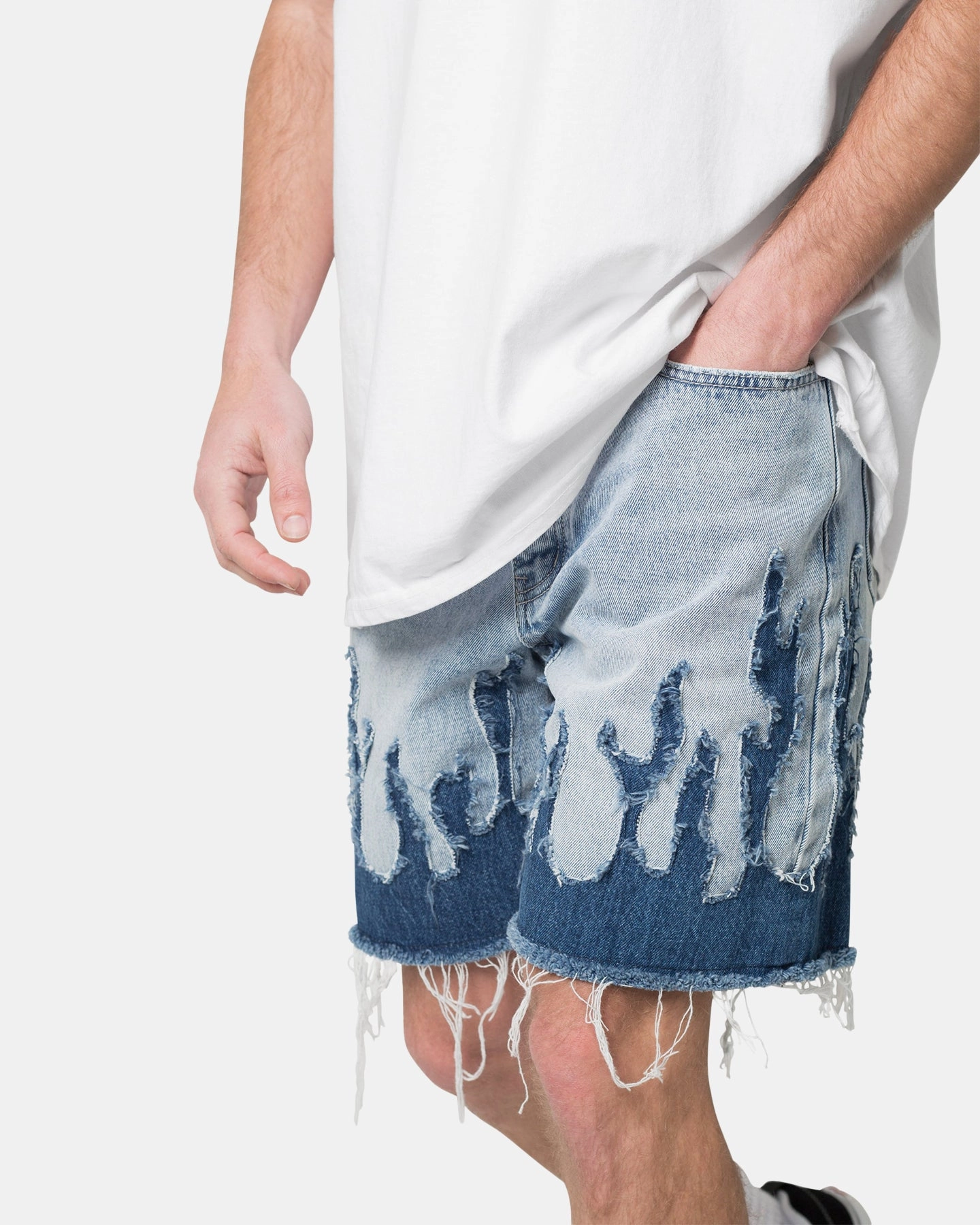 Streetwear hiking apparel MNML Flame Denim Shorts Blue