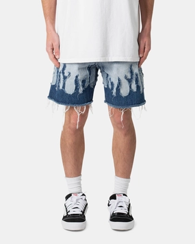 MNML Flame Denim Shorts Blue Chafe Resistant Lining