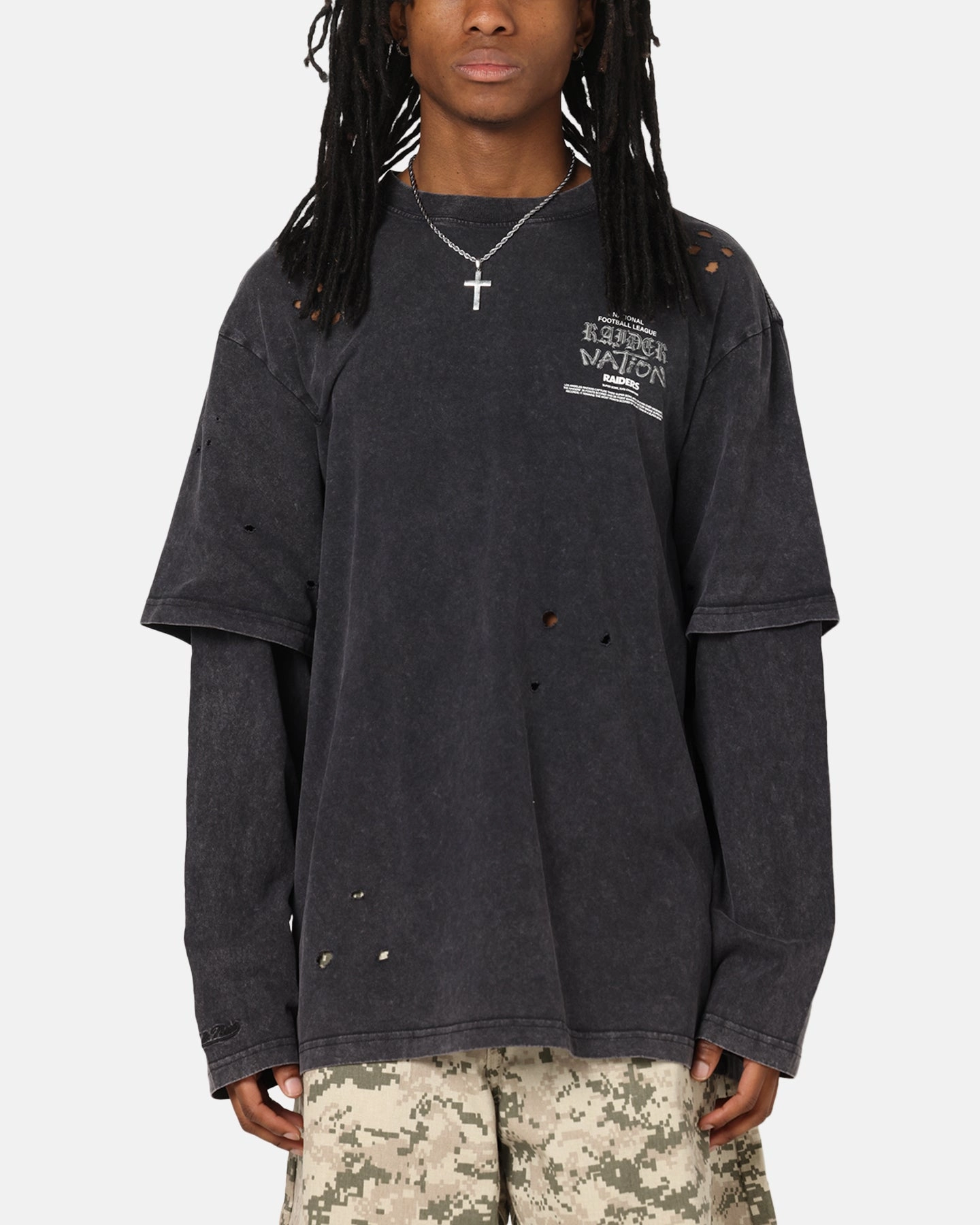 Mitchell & Ness Las Vegas Raiders Chromed Mock Long Sleeve T-Shirt Faded Black Wedding