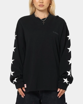 Travel Wear Everyday Layering Carre Waffle Workwear Long Sleeve T-Shirt Black