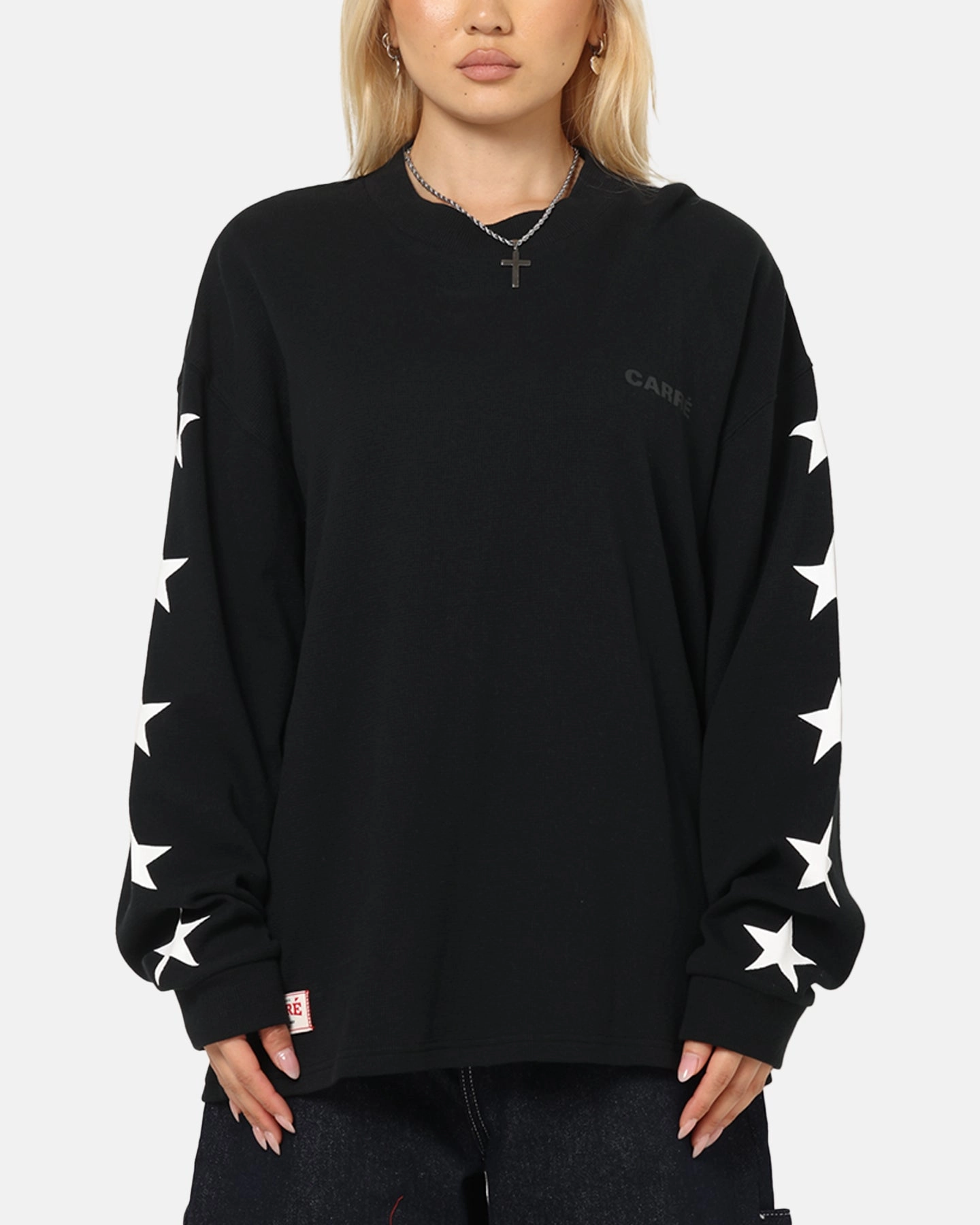 Travel Wear Everyday Layering Carre Waffle Workwear Long Sleeve T-Shirt Black