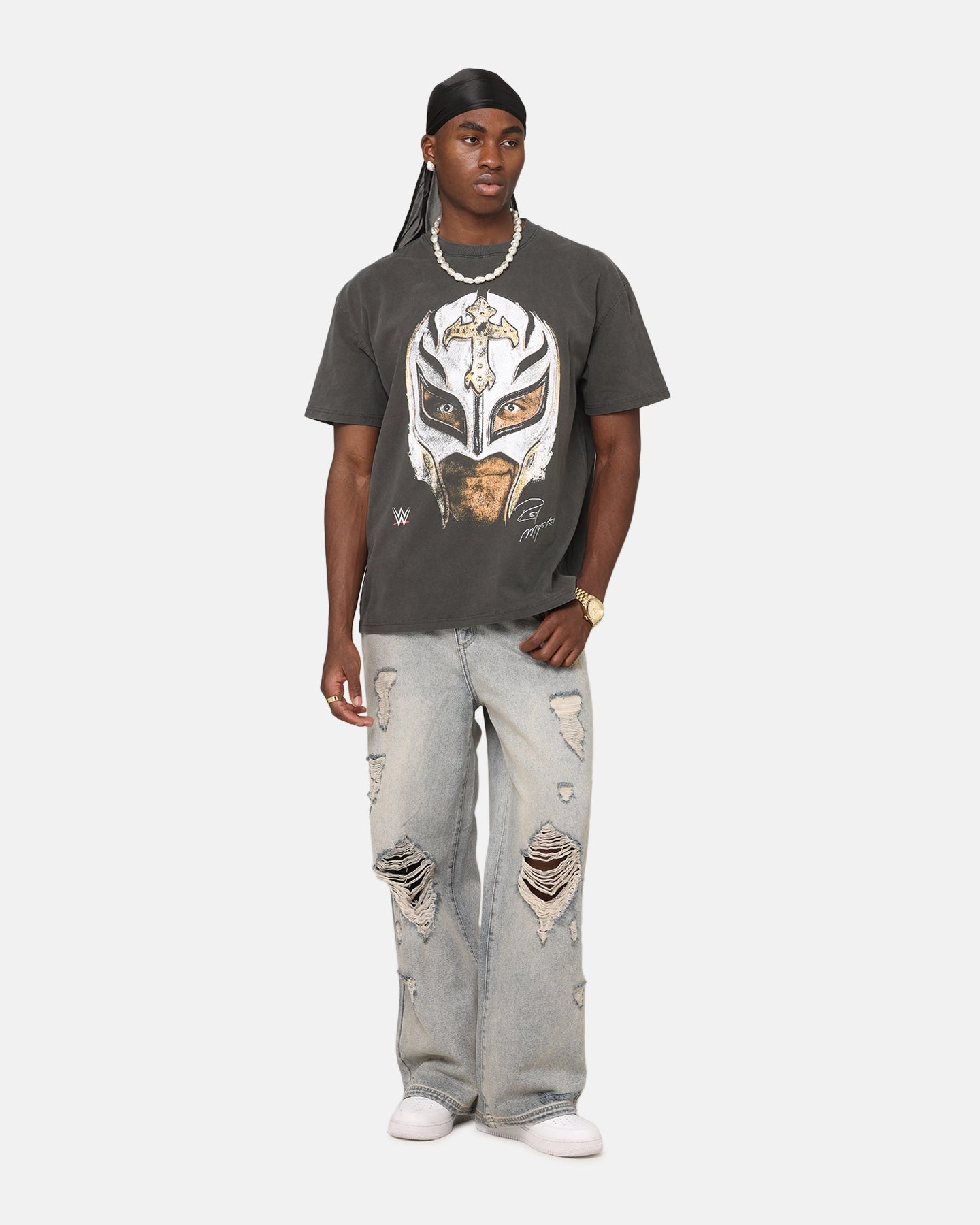 Seasonal Layer Culture Kings X WWE Rey Mysterio Big Head Heavyweight T-Shirt Black Wash