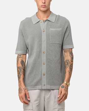 Gender Neutral XXIII Zyair Knit Rib Button Up Shirt Olive