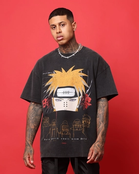 Fresh and Cool Multi Directional Stretch Goat Crew X Naruto Pain Heavyweight Vintage T-Shirt Vintage Black