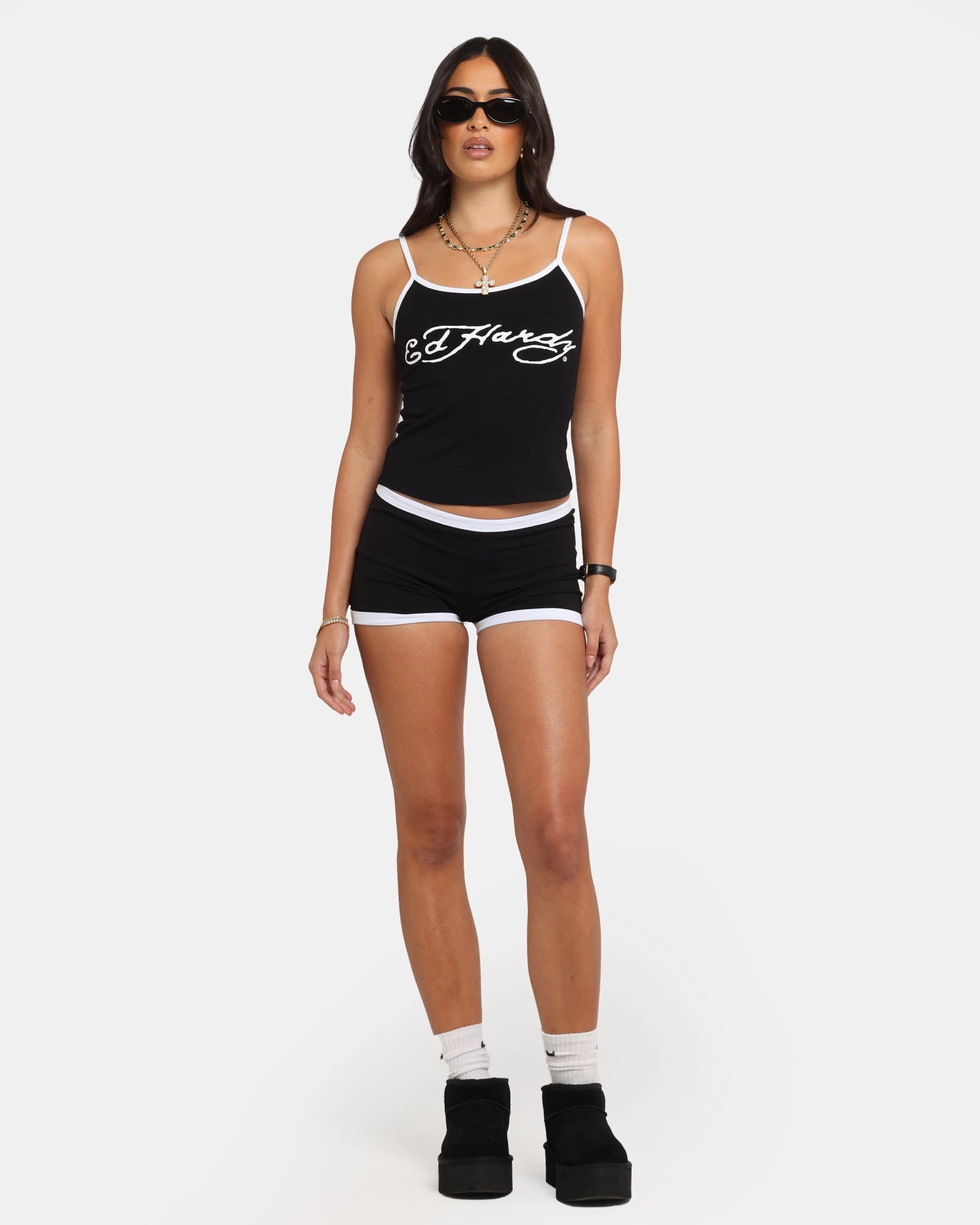 Ed Hardy Women's Logo Mini Shorts Black/White Breathable Design