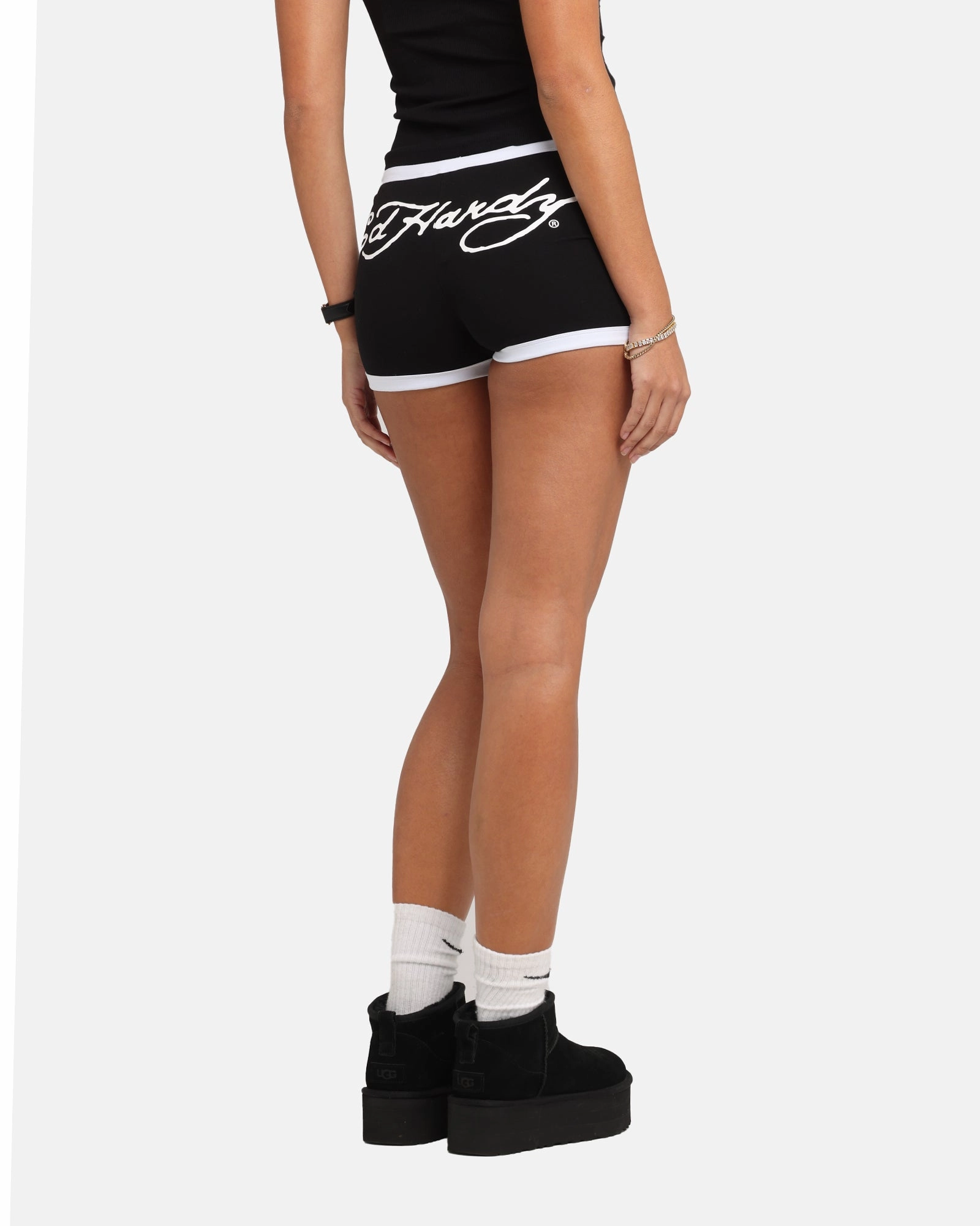 Flexible Stitching Ed Hardy Women's Logo Mini Shorts Black/White