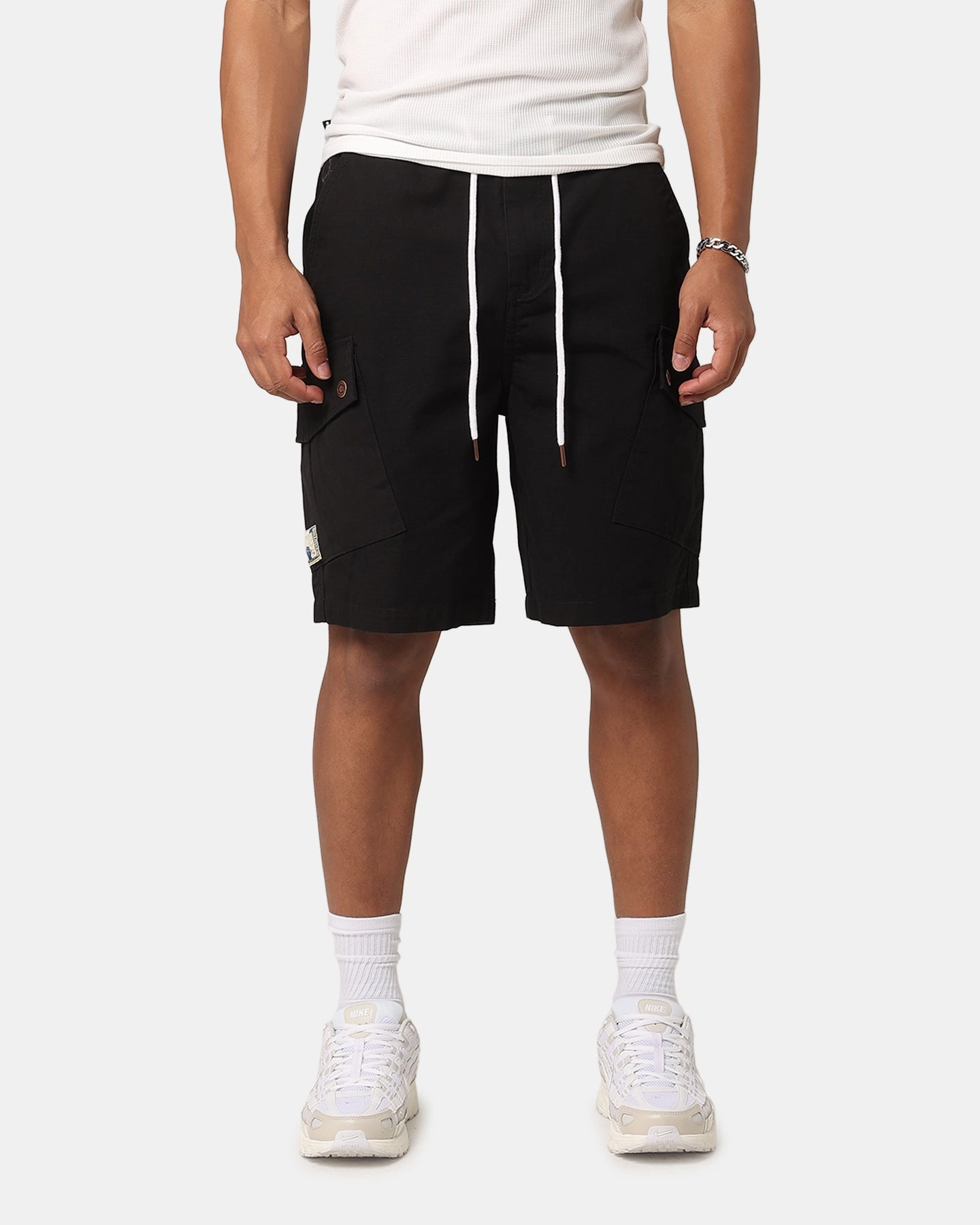 Carre Quality Cargo Shorts Black Four Way Stretch Fabric Solid Color