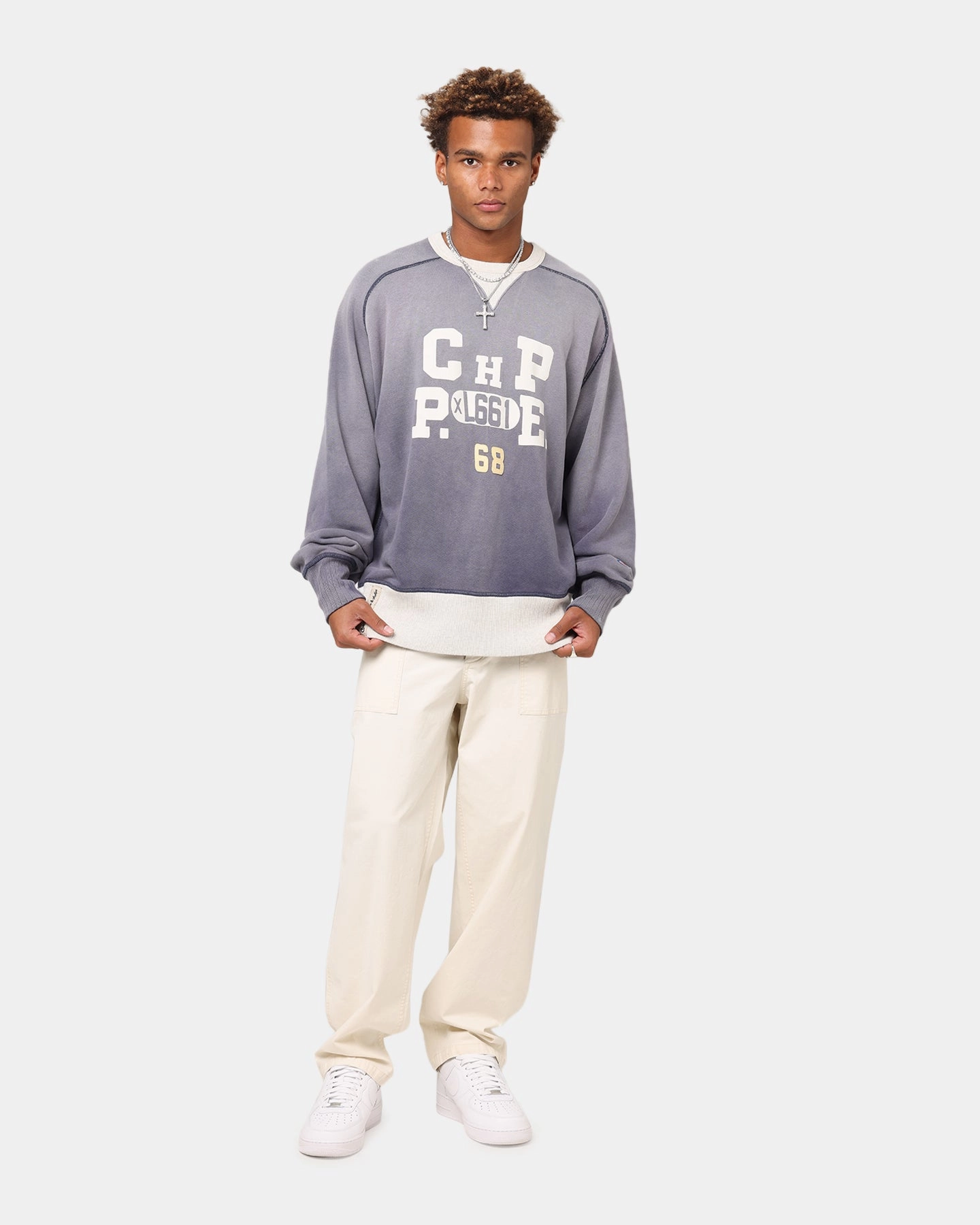 Champion 50's Saddle Crew Sweatshirt Athletic Navy Stitched Look