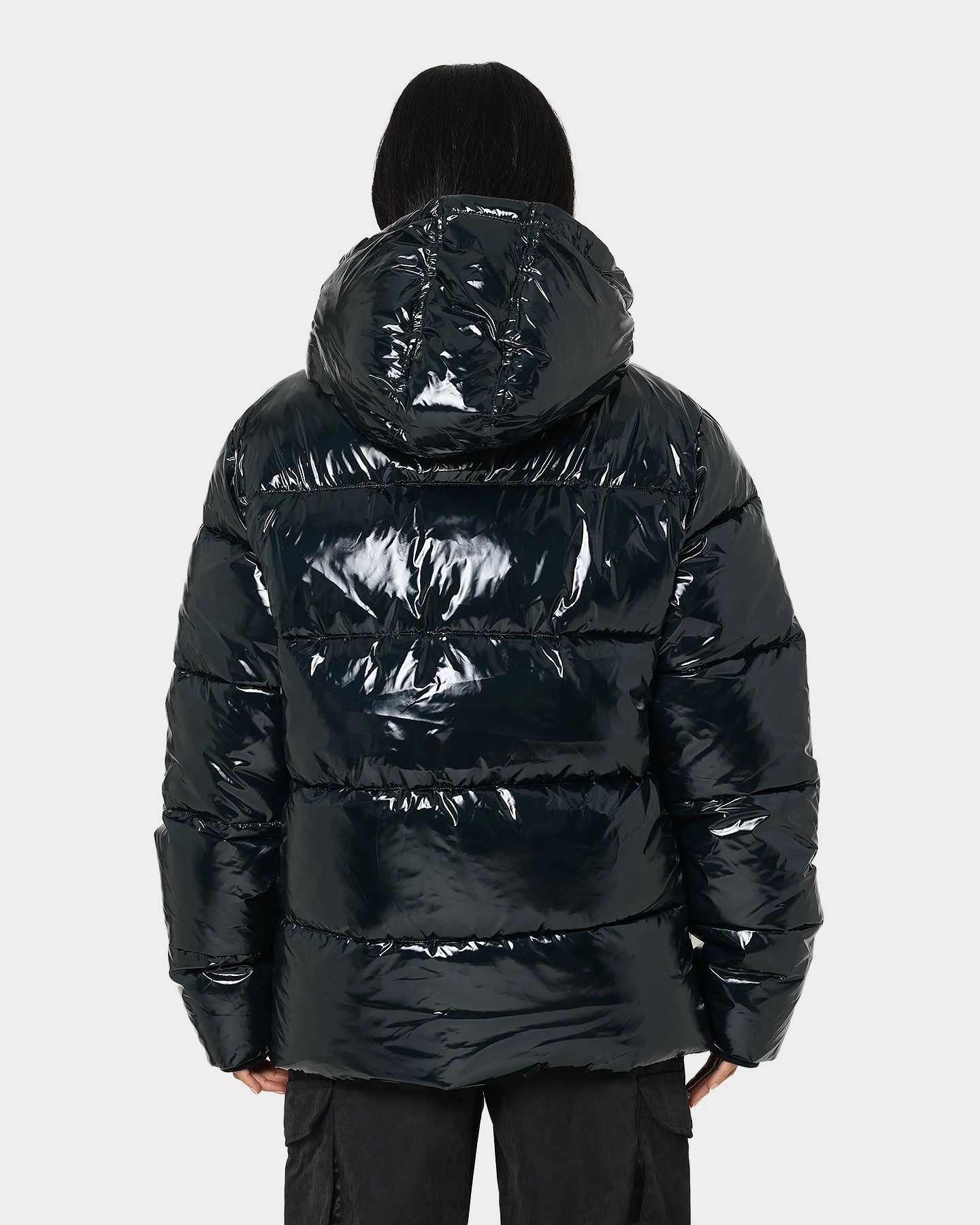 Laser Cut Vents Vanity Champion High Shine Puffer Jacket Black