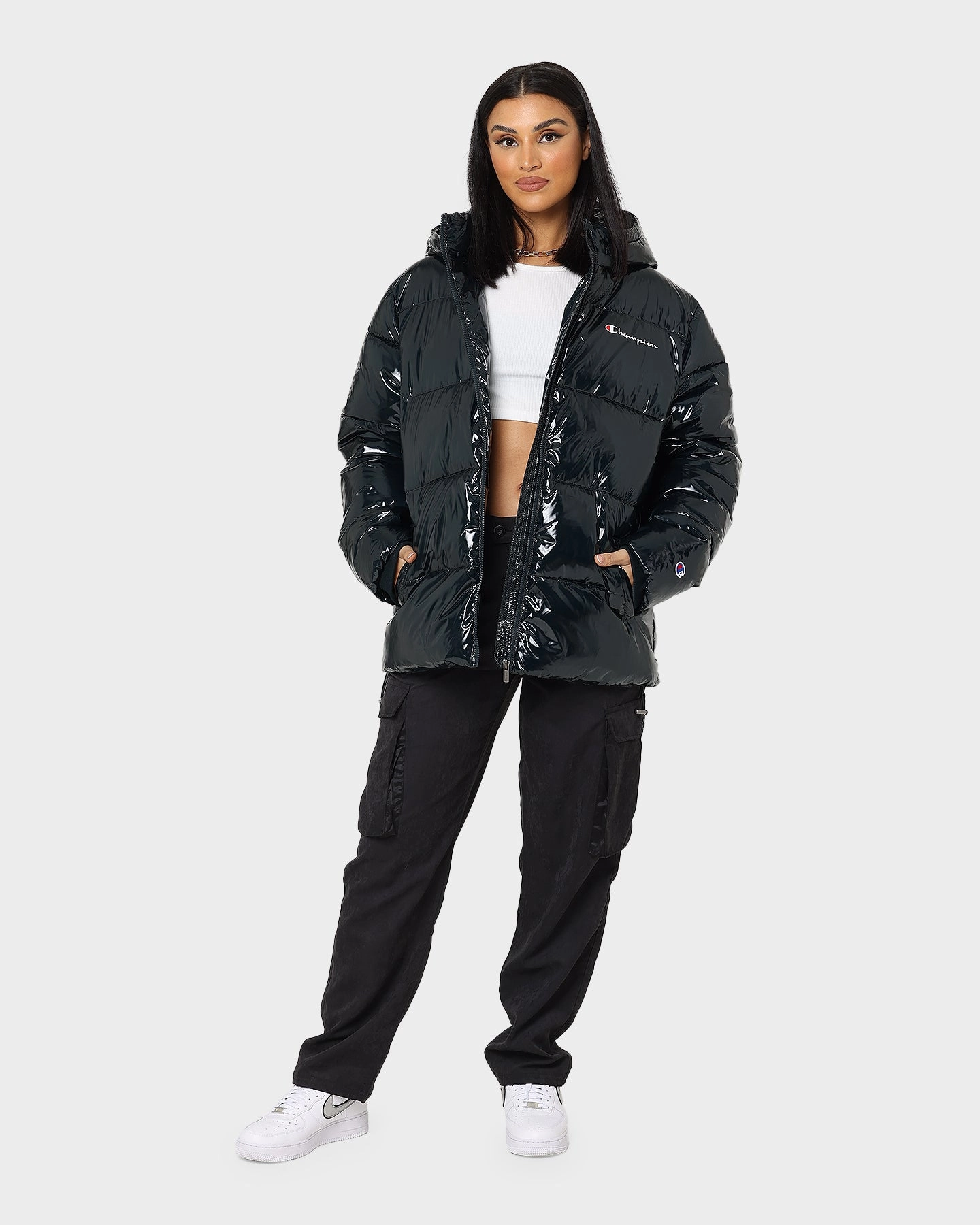 Champion High Shine Puffer Jacket Black Non Irritating Collar