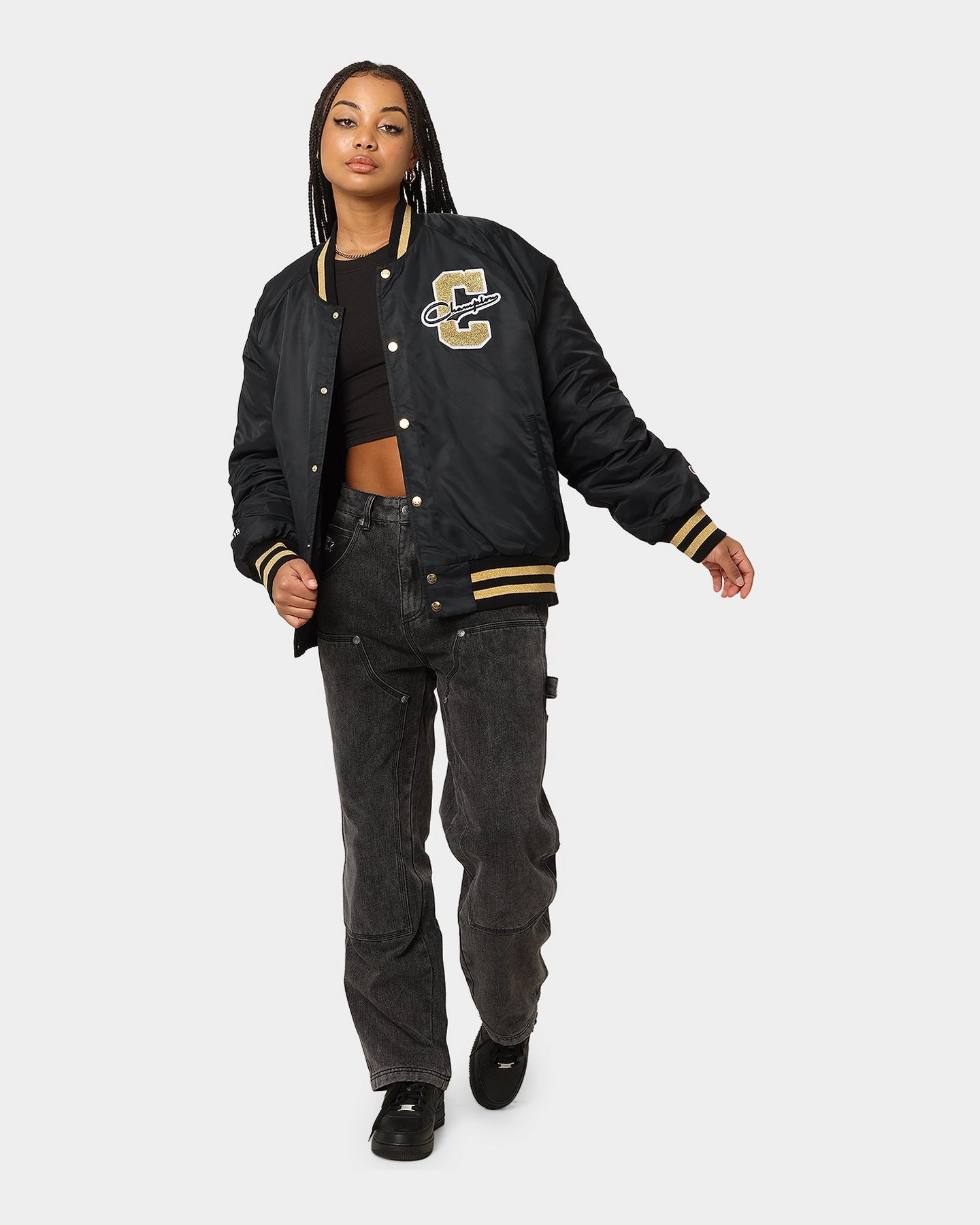 suitable for rainy days nylon Champion LFS Letterman Jacket Black/Gold