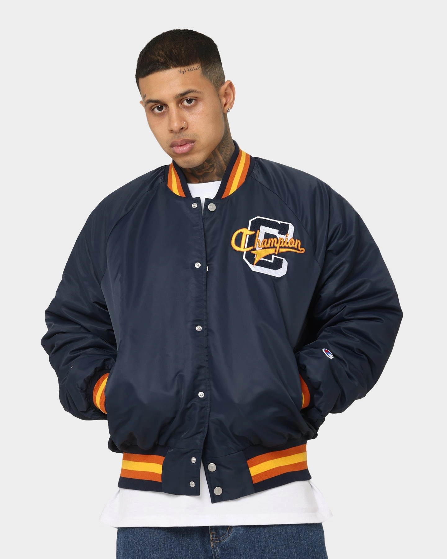Champion Lifestyle Letterman Jacket Navy Bicycle