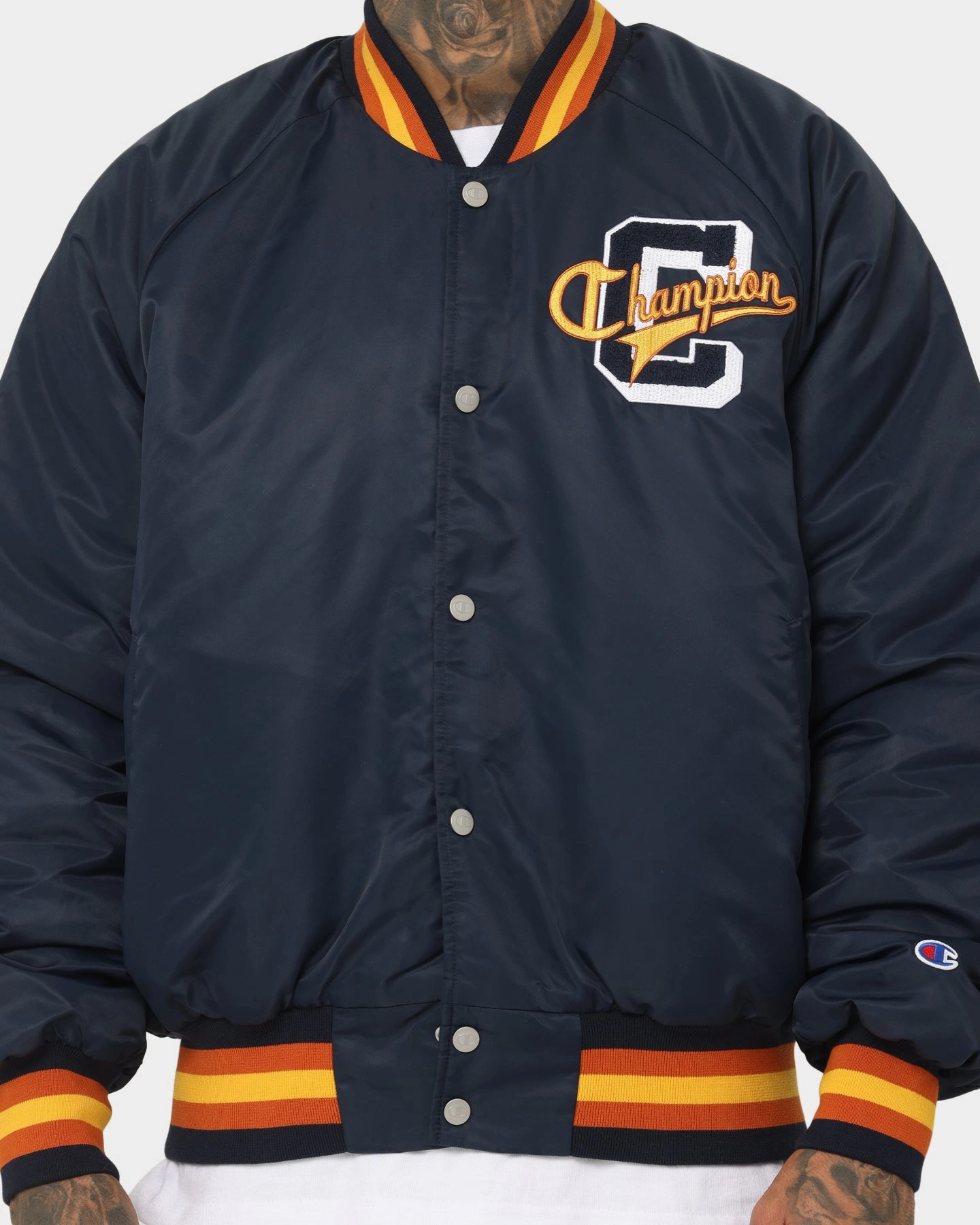 Champion Lifestyle Letterman Jacket Navy Share Durable Outer Layer
