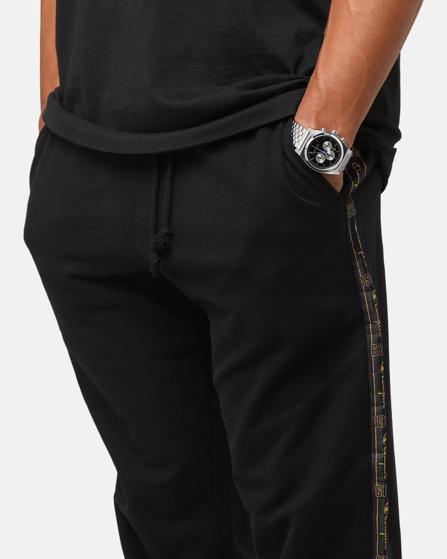 Champion Lux Taping Joggers Black LightweightDesign Recyclable Fabric Blend