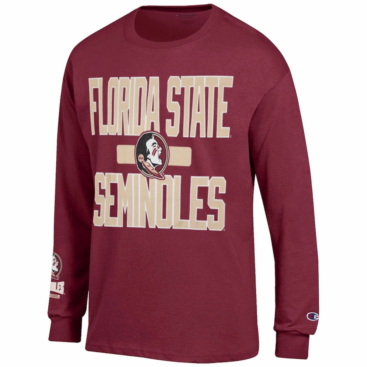 Champion Men's Florida State Seminoles/Seminole Logo Design Long Sleeve T-shirt - Garnet Hygroscopic Fiber