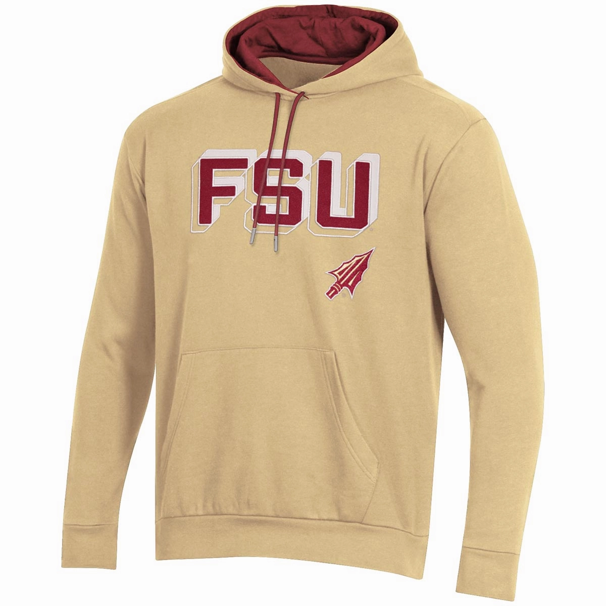 slim fit NonRestrictive Shoulder Design Champion Men's FSU Arrowhead Design Contrast Hood - Gold