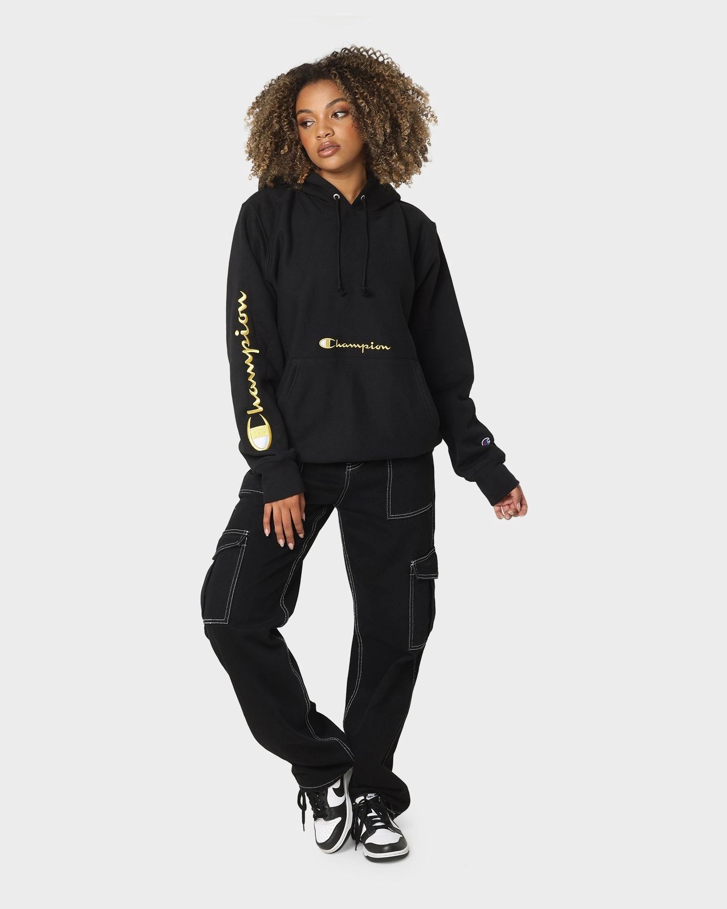 Champion Men's Rev Weave Script Hoodie Black/Gold Rank
