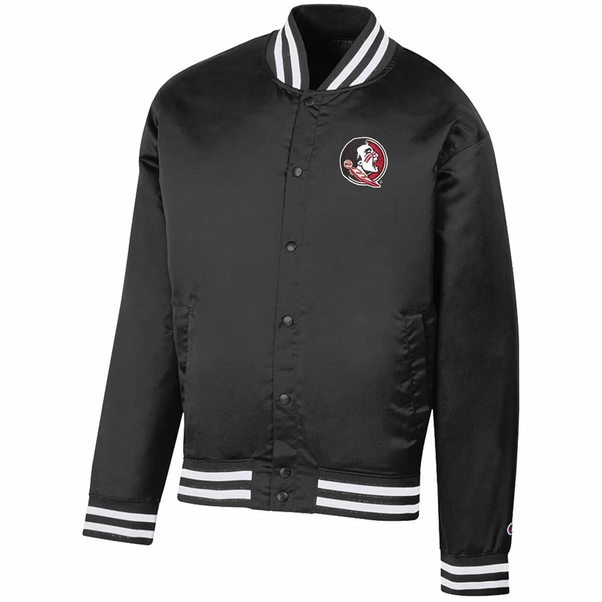 Light Travel Piece Winter Fit Champion Men's Seminole Logo/Florida State Super Fan Satin Bomber Jacket - Black