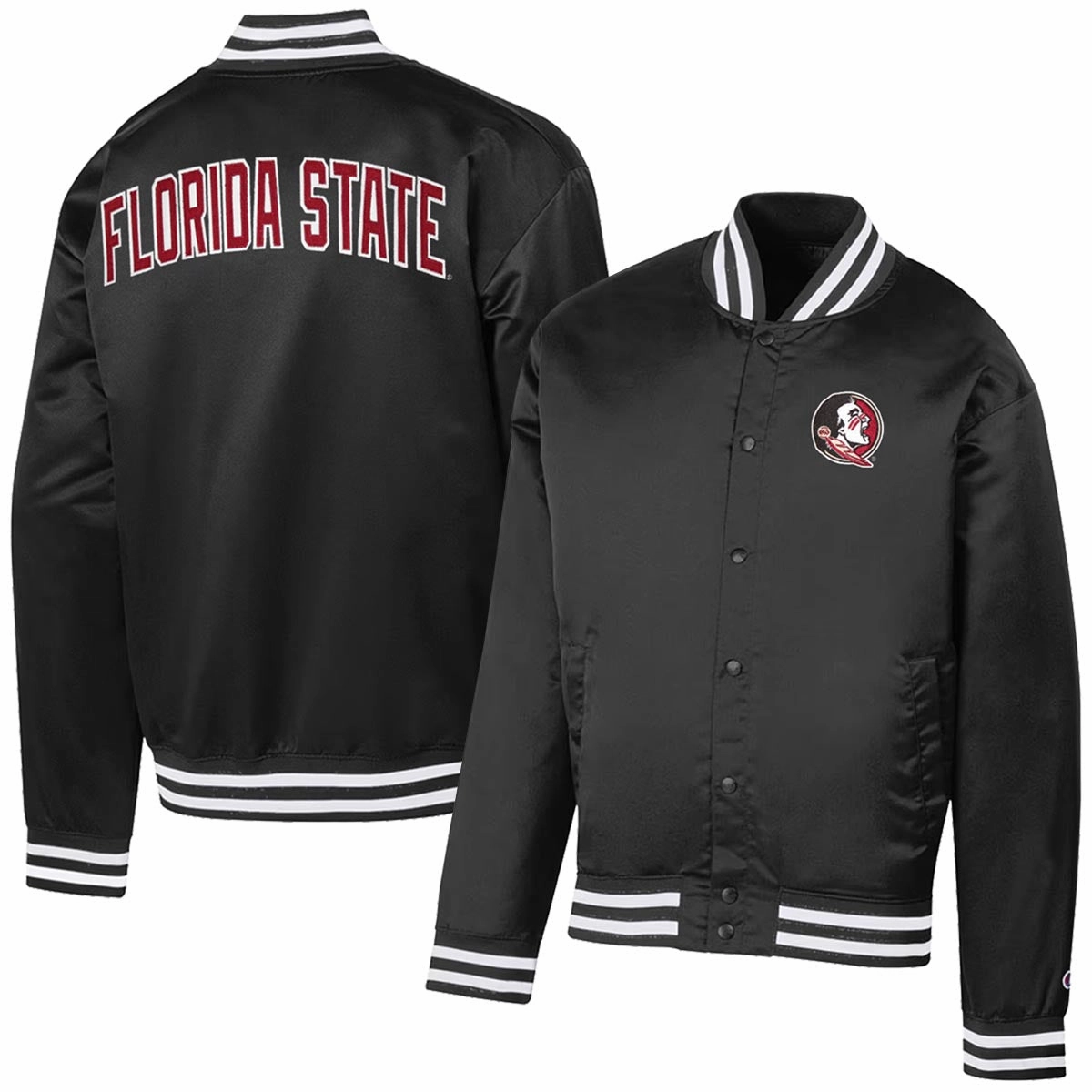 Champion Men's Seminole Logo/Florida State Super Fan Satin Bomber Jacket - Black Climate Adaptive Design 360?? Visibility