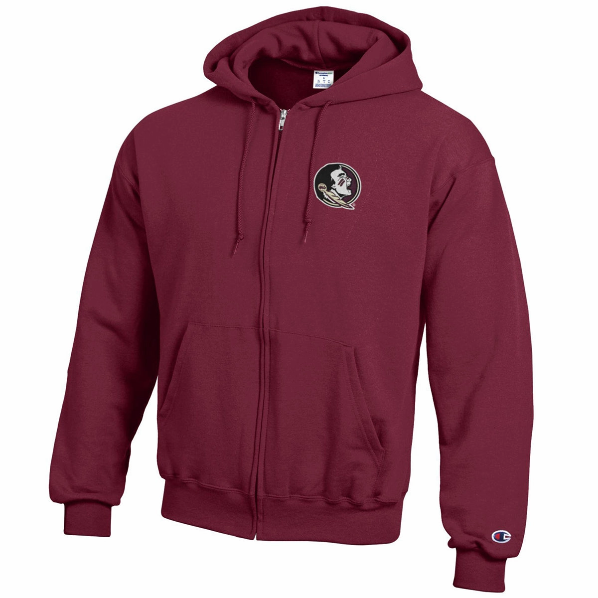 Champion Men's Seminole Logo Full-Zip Powerblend Hood - Garnet LowProfile Seam Tape Smart Layering