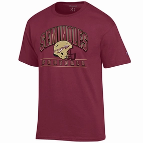 Soft and Cozy Champion Men's Seminoles Football Helmet Design Short Sleeve T-shirt - Garnet
