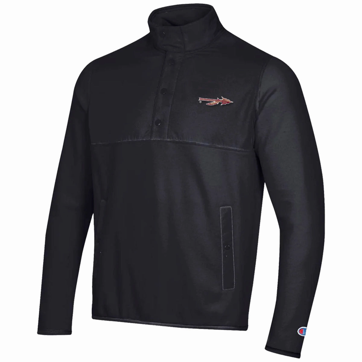 Crisp Clean Fit Champion Men's Spear Logo Explorer Fleece 1/4 Snap Jacket - Black